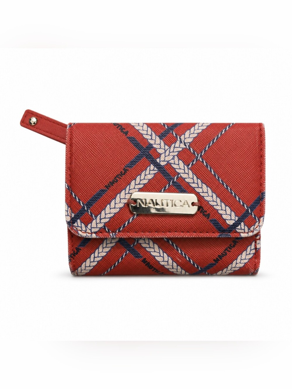 Nautica Red Rope Plaid Trifold Wallet Mini Coin Purse
